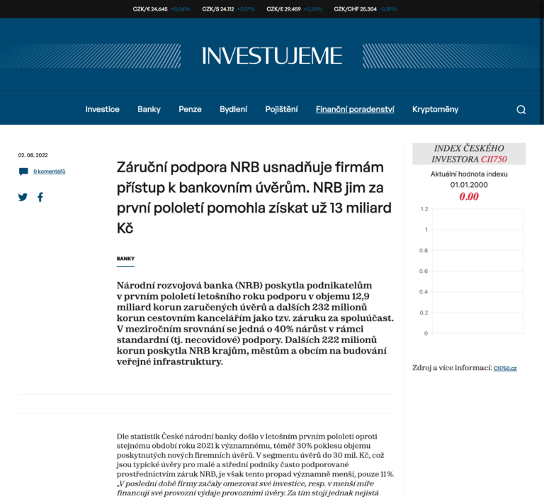 zarucni-podpora-nrb-usnadnuje-firmam-pristup-k-bankovnim-uverum-nrb-jim-za-prvni-pololeti-pomohla-ziskat-uz-13-miliard-kc