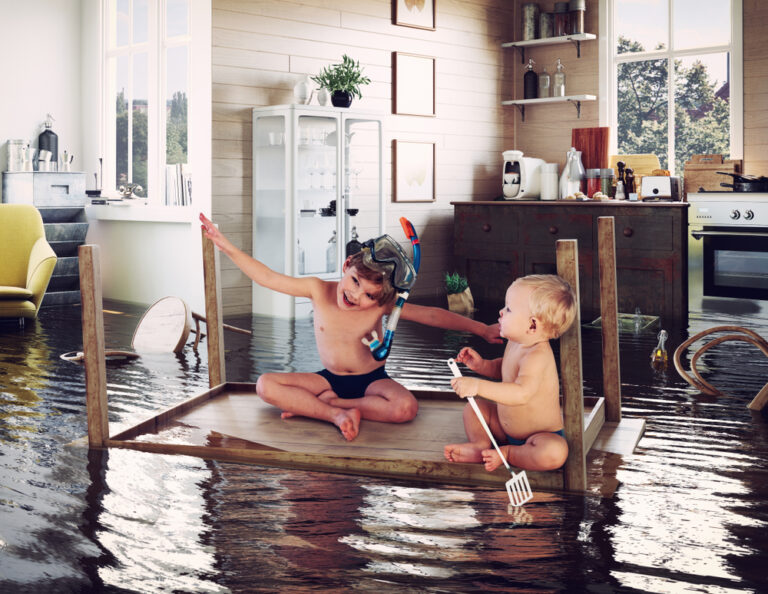 Kids,Pday,On,The,Table,While,Flooding,In,The,Kitchen.