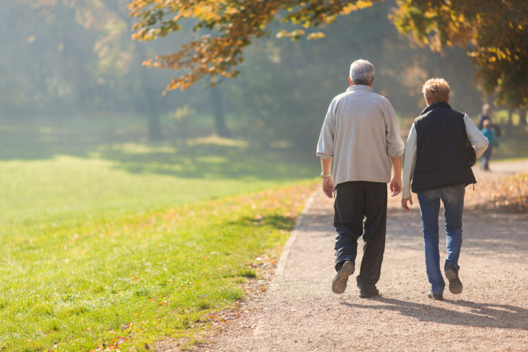 Senior,Citizen,Couple,Taking,A,Walk,In,A,Park,During