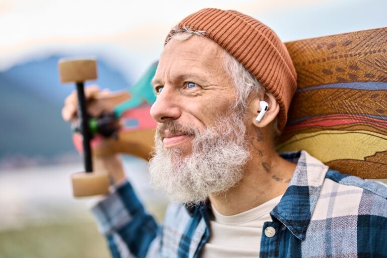 Active,Cool,Bearded,Old,Hipster,Man,Standing,In,Nature,Park