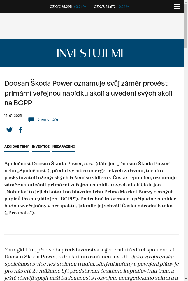 doosan-skoda-power-oznamuje-svuj-zamer-provest-primarni-verejnou-nabidku-akcii-a-uvedeni-svych-akcii-na-bcpp