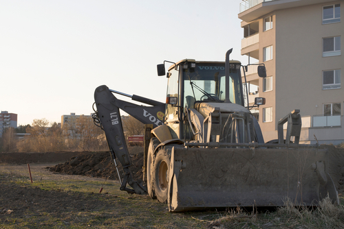 1.4.2020,Olomouc,,Czech,Rep.,Backhoe,Loader,Infront,Of,Block,Of